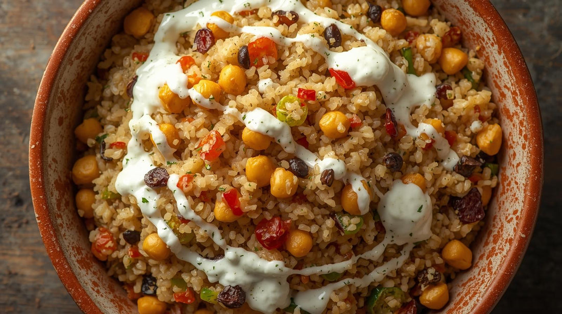 Bulgur-Pilaw mit getrocknetem Gemüse, Kichererbsen & Zitronen-Joghurt