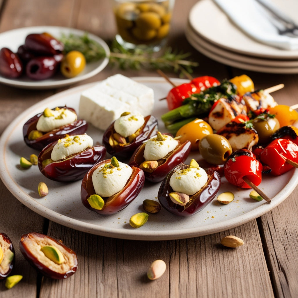 Antipasti mit Datteln und Pistaziencreme