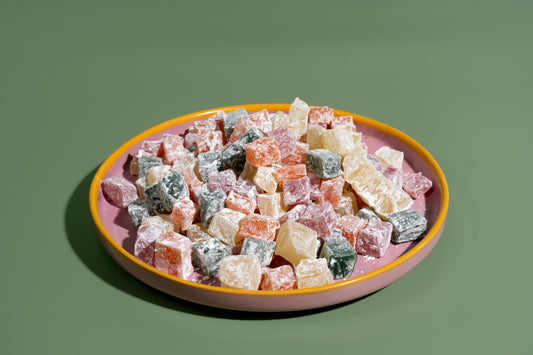 Lokum mit Fruchtsorbet – Apfel, Zitrone, Himbeer, Minze